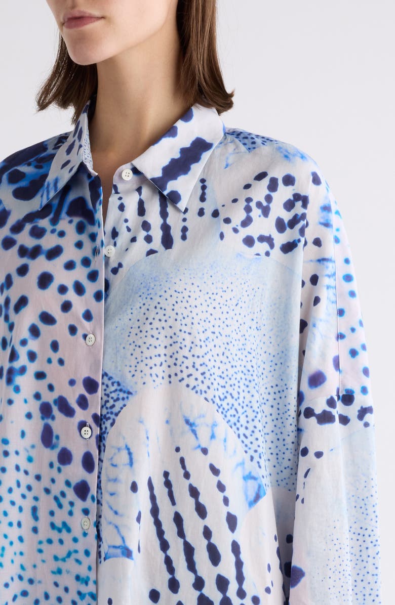 Dries Van Noten Dasia Orchid Spot Long Sleeve Cotton Shirtdress, Alternate, color, Blue