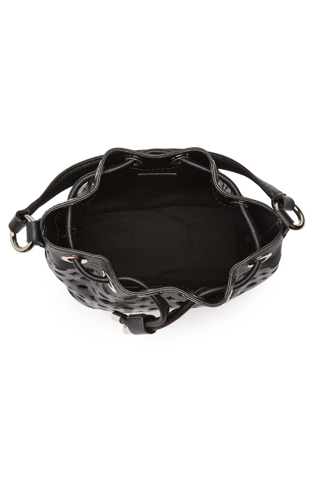Perforated Leather Bucket Bag, Alternate, color, BLACK