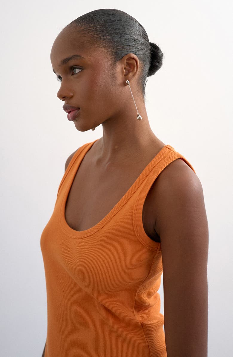 Topshop Rib Curved Hem Stretch Cotton Tank, Alternate, color, Orange