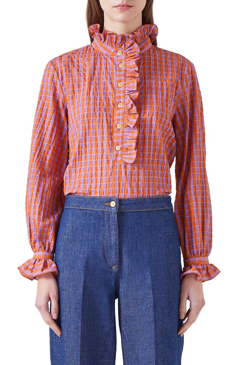 Camille Ruffle Mock Neck Shirt, Main, color, ORANGE