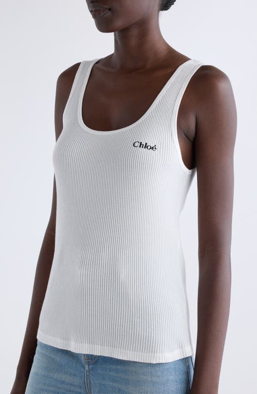 Chloé Logo Embroidered Cotton Rib Tank In White