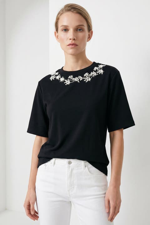 Lexaa Embellished Short Sleeve Knit T Shirt