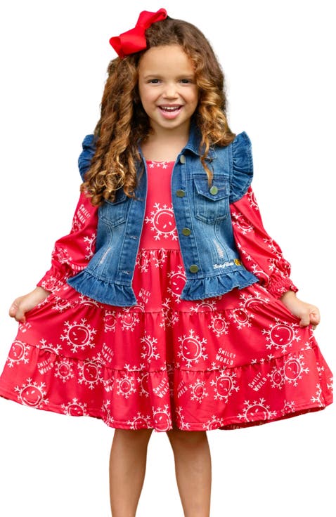 Girls SmileyWorld Happy Snowflake Denim Vest and Dress Set (Toddler, Little Kid & Big Kid)