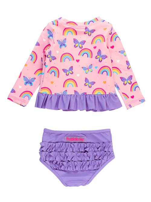Rufflebutts Toddler Girls Upf50+ Long Sleeve Rash Guard Bikini In Pink