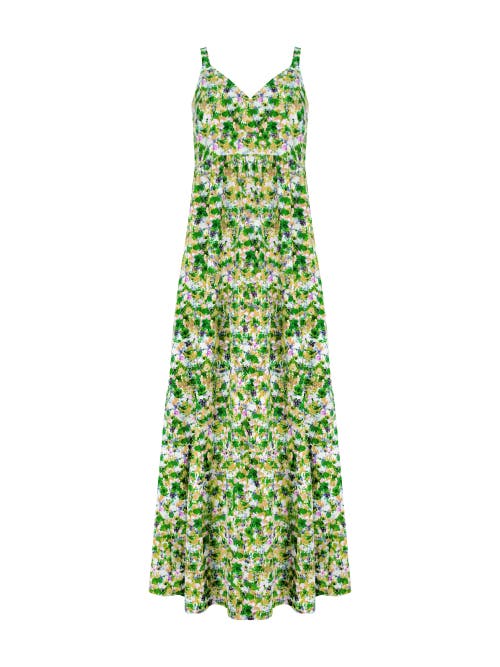 Ro&zo Womens Green Ditsy-print V-neck Tiered Cotton Maxi Dress In Green