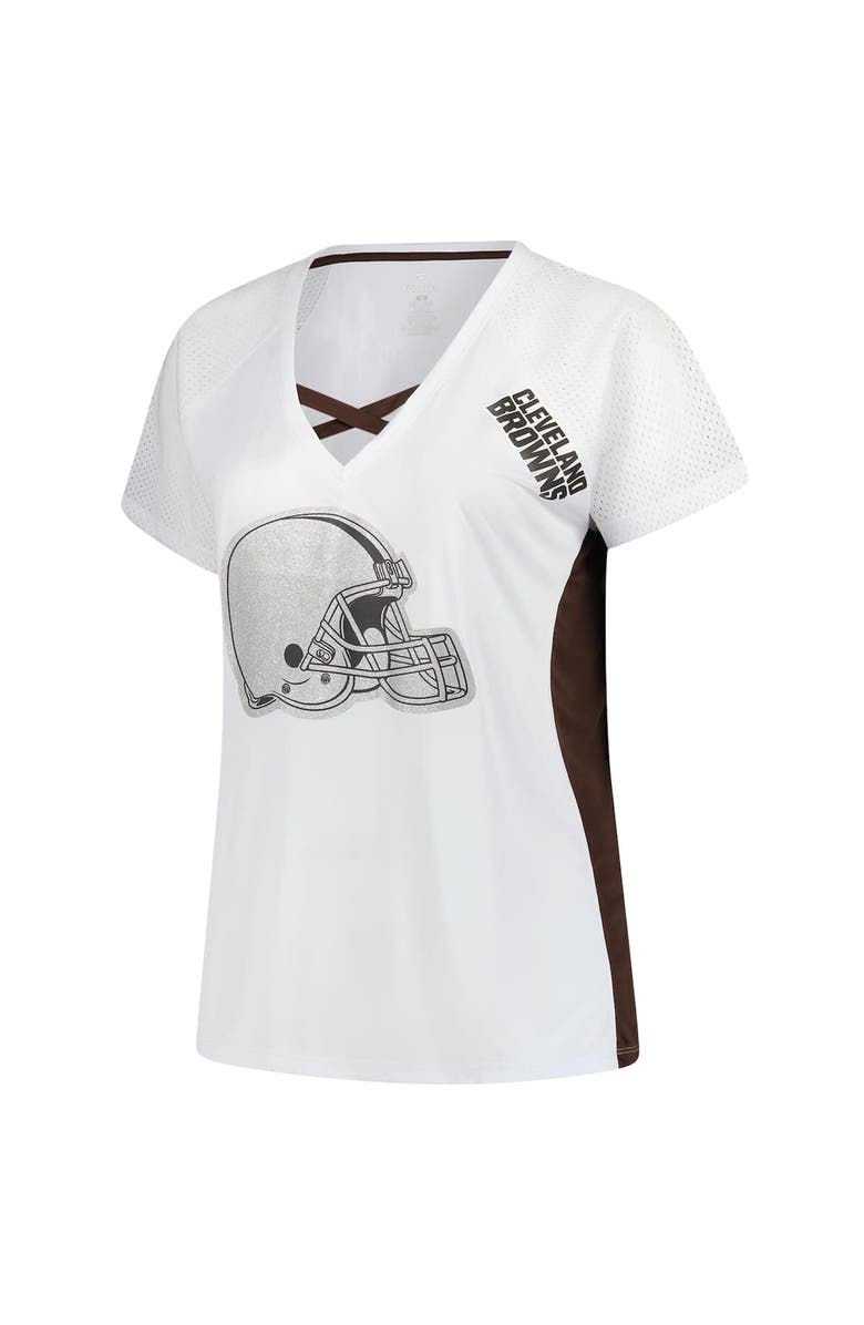 FANATICS Women's Fanatics  White Cleveland Browns Plus Size Glitter Lace-Up V- Neck T-Shirt, Alternate, color, White