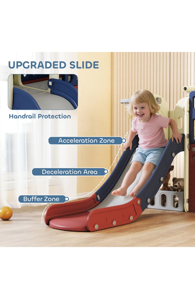 Qaba 8-in-1 Toddler Slide Set, Hoop, Telescope, Indoor/Outdoor, Alternate, color, Blue