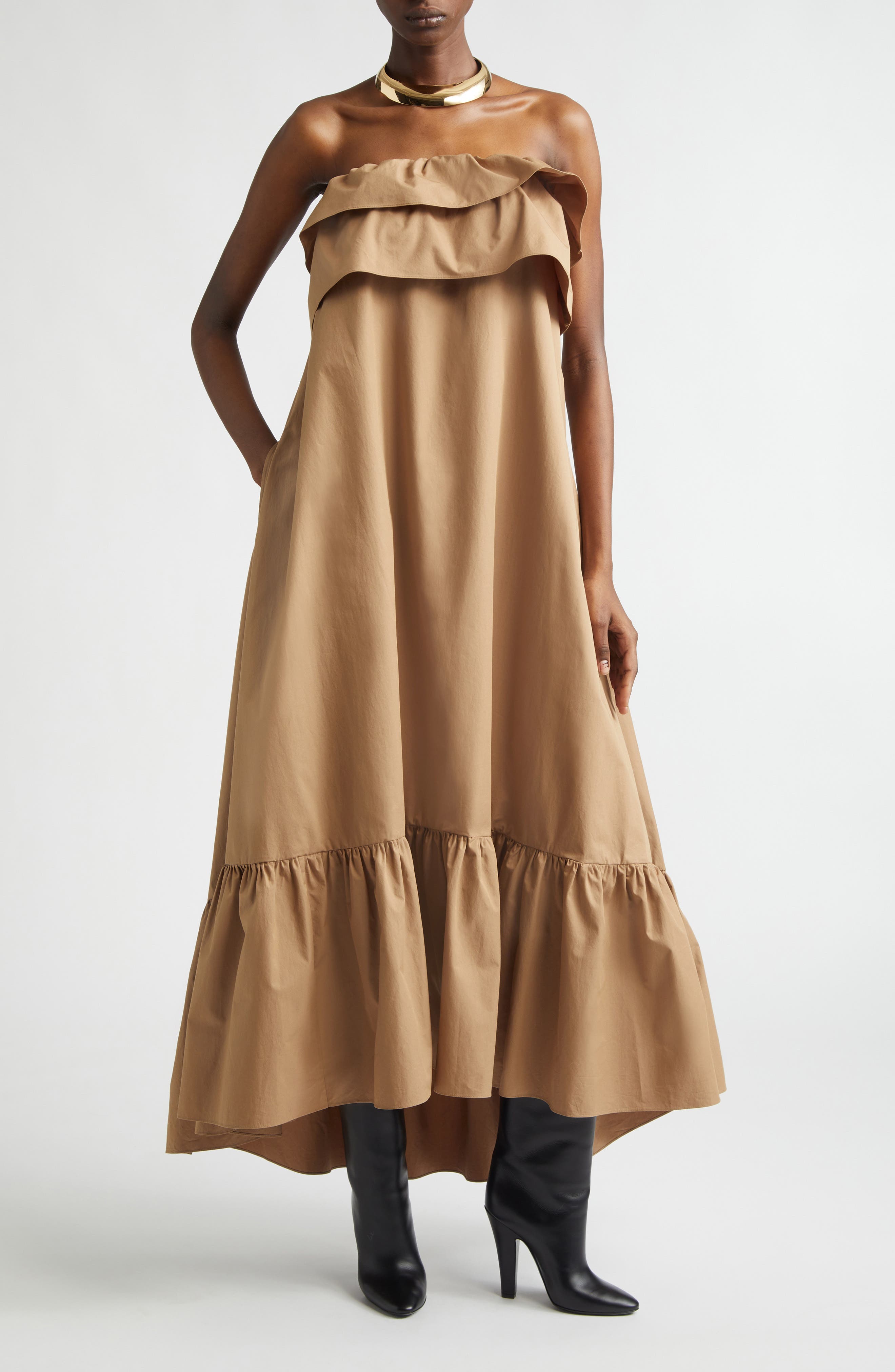 Strapless Ruffle Maxi Dress