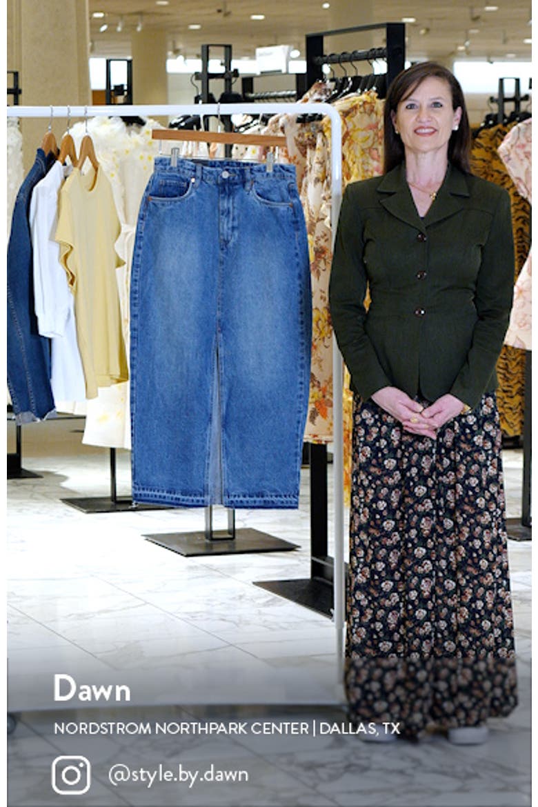 High Waist Front Slit Denim Skirt video