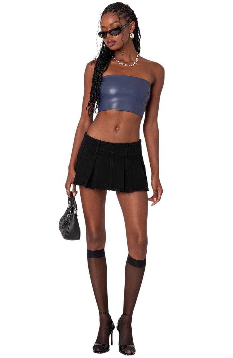 EDIKTED Mazie Lace-Up Faux Leather Crop Tube Top, Alternate, color, 