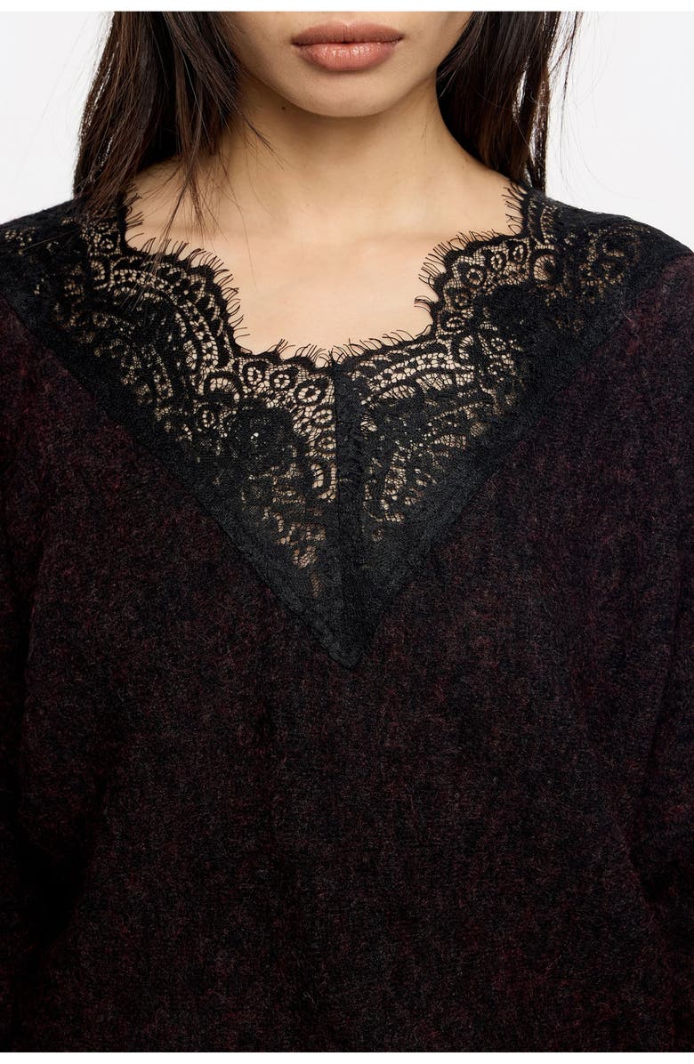 Bimba y Lola Mohair Sweater With Lace, Alternate, color, Dark Burgundy