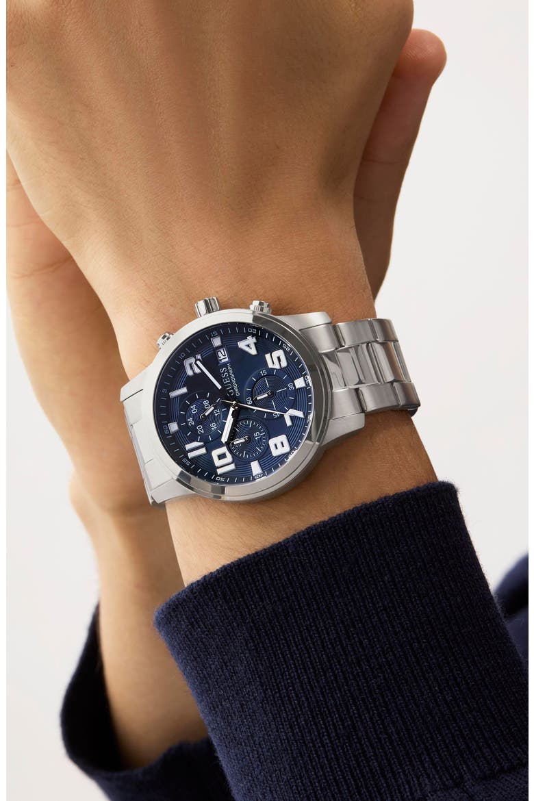 Atticus Silvertone Chronograph Bracelet Watch, 44mm, Alternate, color, SILVER