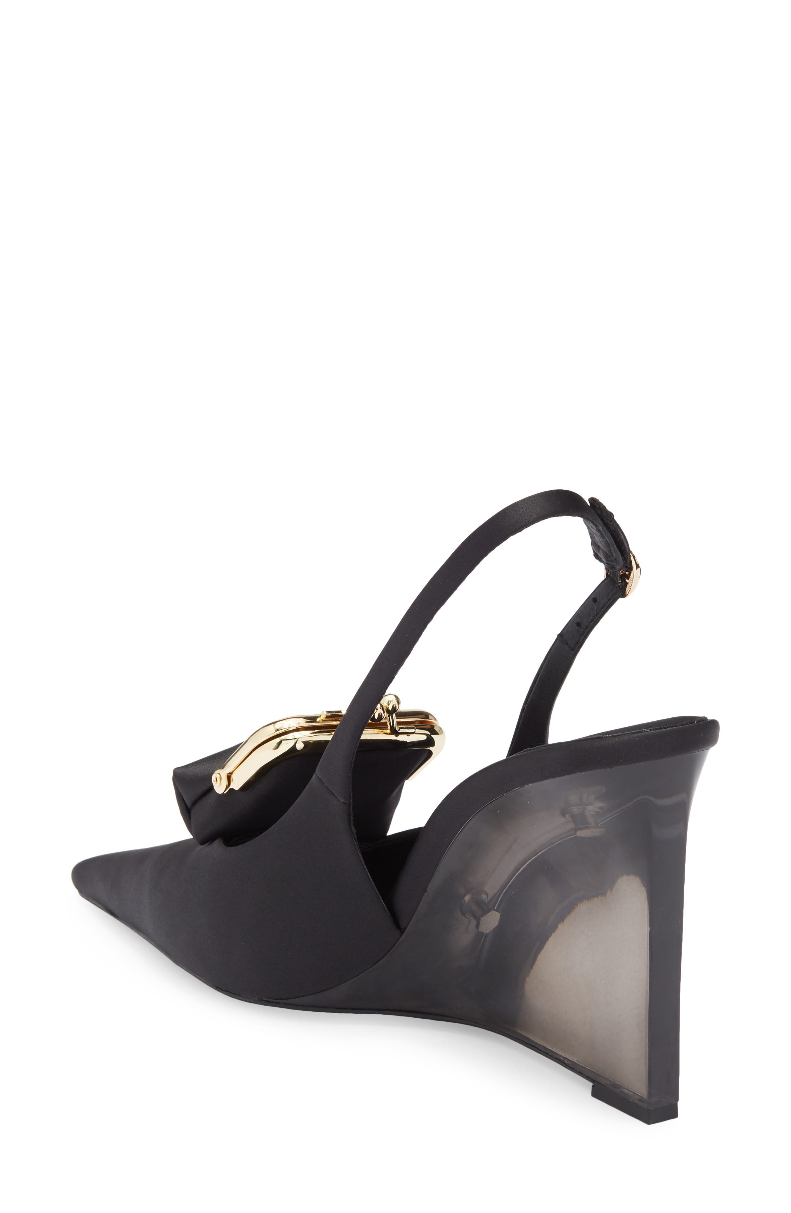 Jeffrey Campbell Pay Me Slingback Wedge Pump, Alternate, color, Black Satin Combo
