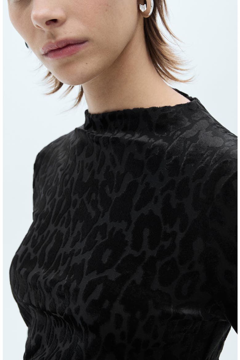 Leopard Print Long Sleeve T-Shirt, Alternate, color, BLACK