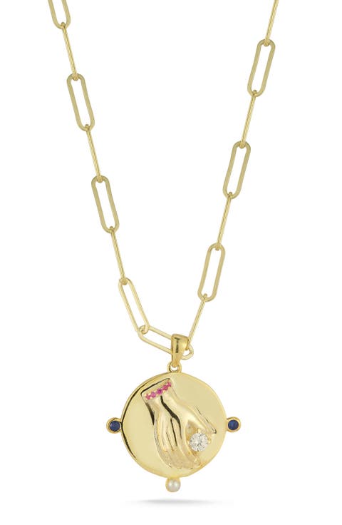 Cubic Zirconia & Cultured Pearl Medallion Pendant Necklace