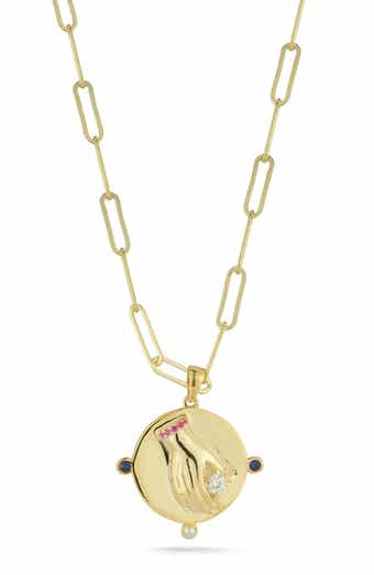 Cubic Zirconia & Cultured Pearl Medallion Pendant Necklace