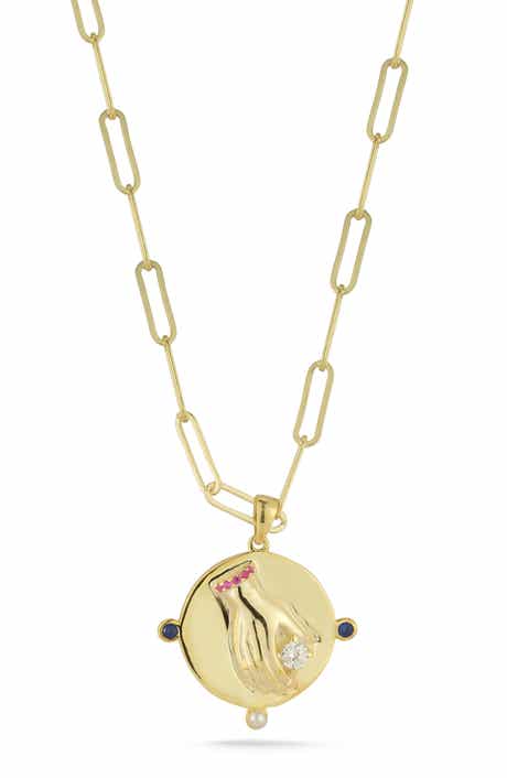 SPHERA MILANO Cubic Zirconia & Cultured Pearl Medallion Pendant Necklace