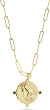 SPHERA MILANO Cubic Zirconia & Cultured Pearl Medallion Pendant Necklace
