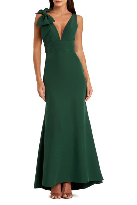 Petite Sleeveless V Neck Bow Detail Mermaid Gown