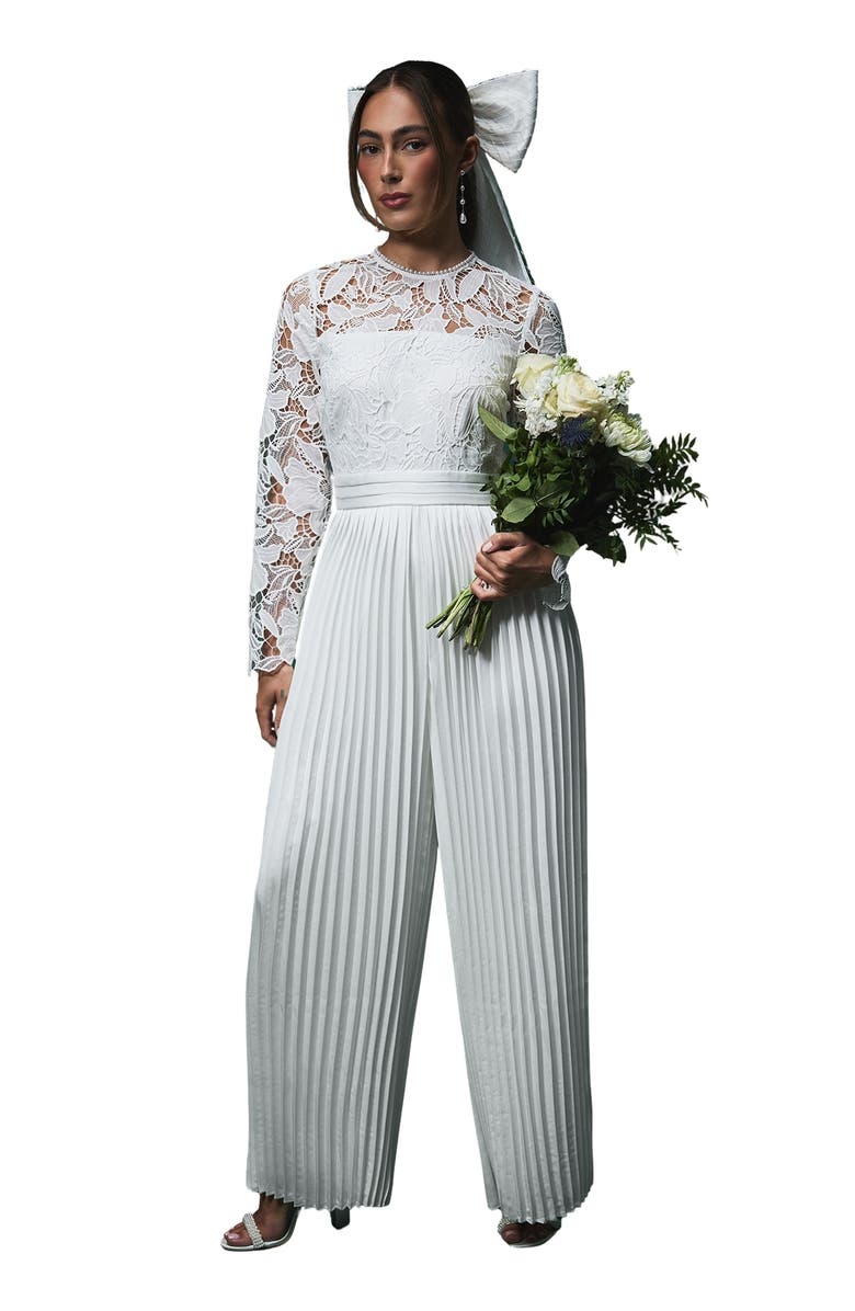 Coast Lisa Lace Top Wide Leg Jumpsuit, Main, color, Oyster