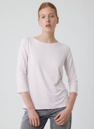 Majestic Filatures Soft Touch 3/4 Sleeve Pleated Back Crewneck Top