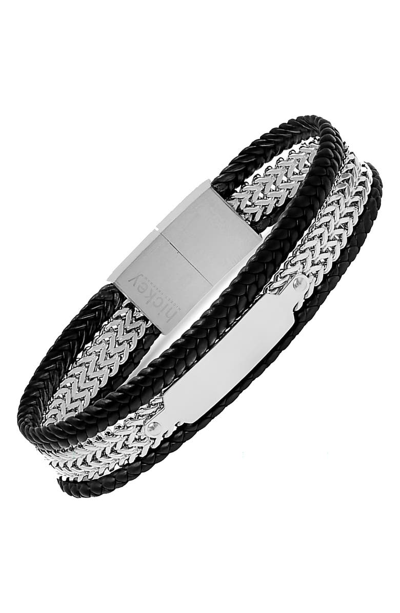 Hickey Freeman Men's Stainless Steel & Leather Bracelet, Main, color,