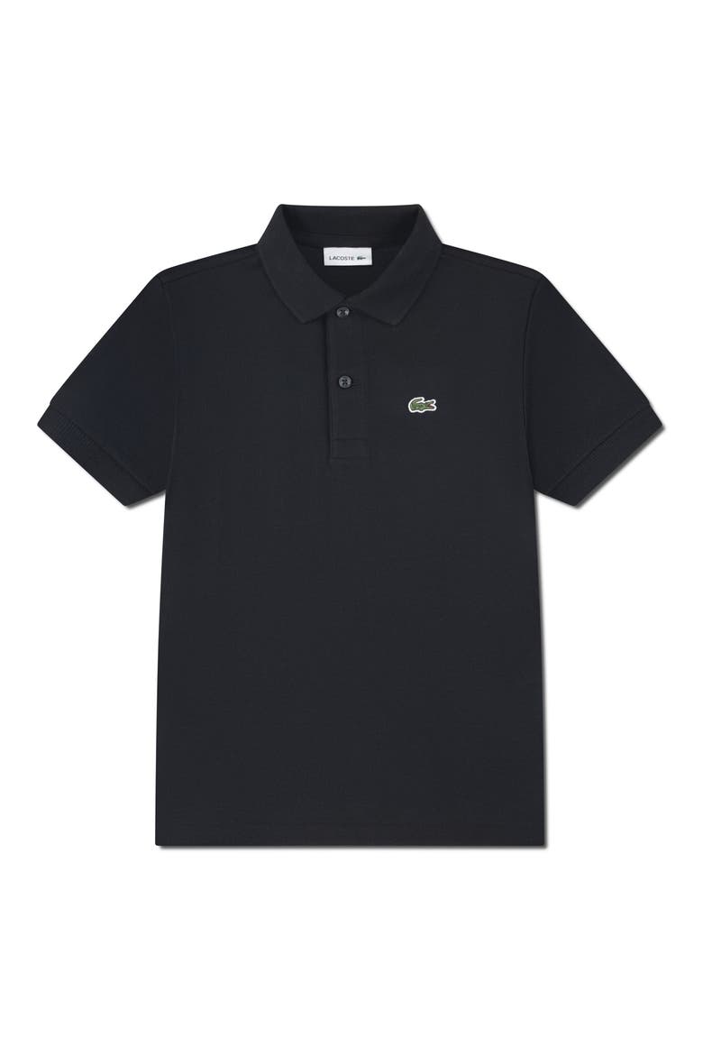Kids' Solid Cotton Piqué Polo, Main, color, NOIR