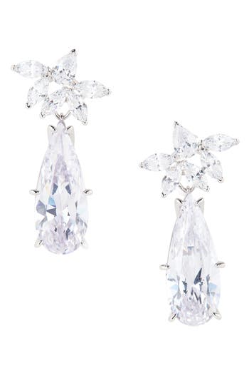 Nadri Wildflower Large Cubic Zirconia Drop Earrings In Silver