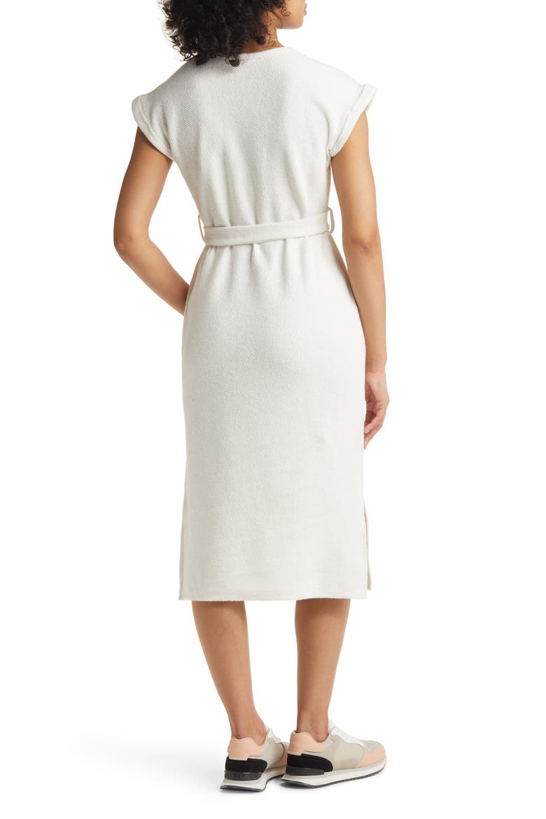 Textured Knit Tie Waist Cotton Blend Midi Dress, Alternate, color, IVORY