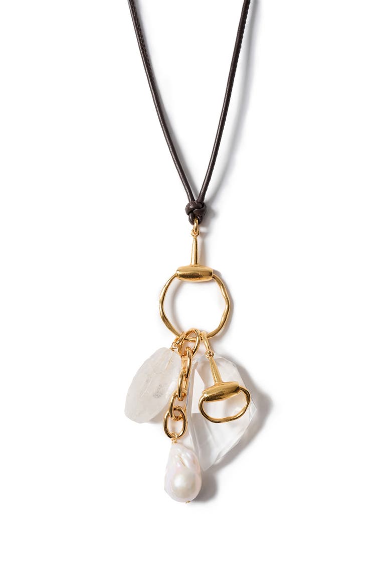 Horsebit Quartz & Cultured Pearl Charm Necklace, Main, color, CLEAR QUARTZ