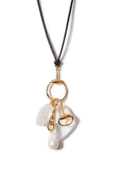 Horsebit Quartz & Cultured Pearl Charm Necklace