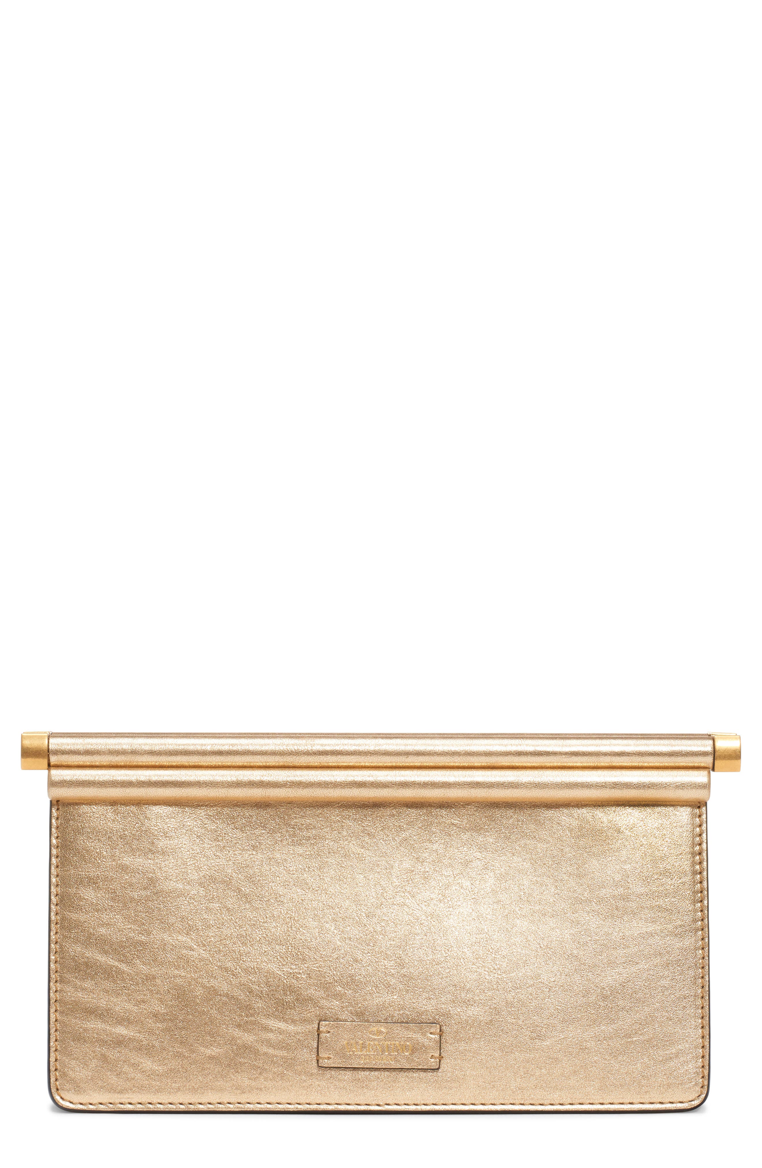 Valentino Garavani Small Carry Secrets Leather Clutch, Main, color, 