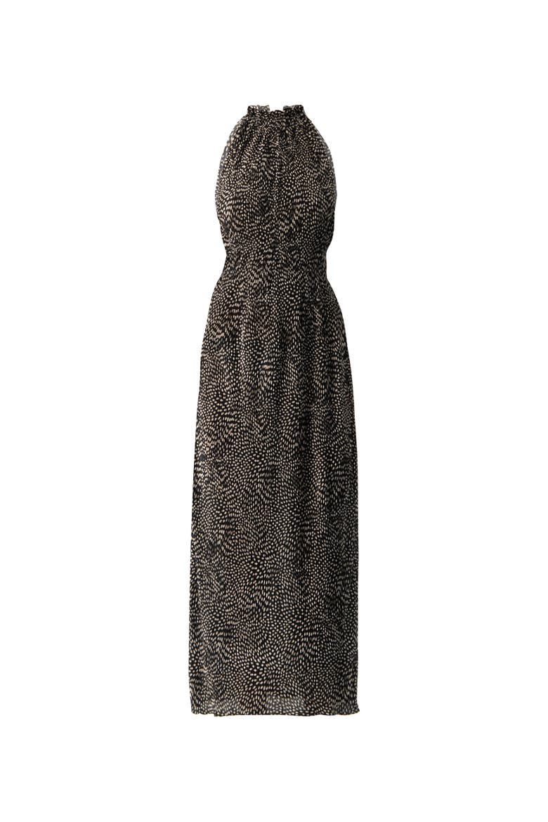 Pleated Polka Dot Maxi Dress, Alternate, color, Black