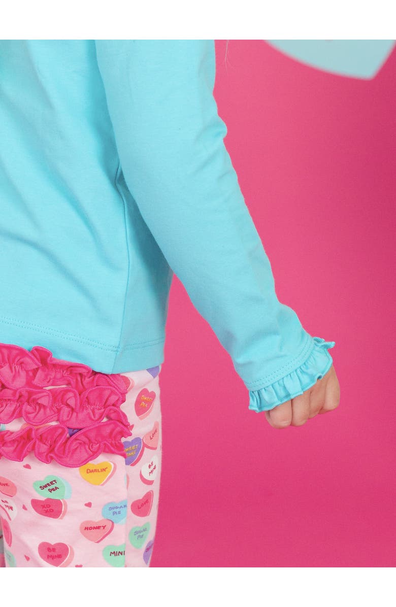 RuffleButts Knit Long Sleeve Ruffle Layering Tee, Alternate, color, Bright Aqua