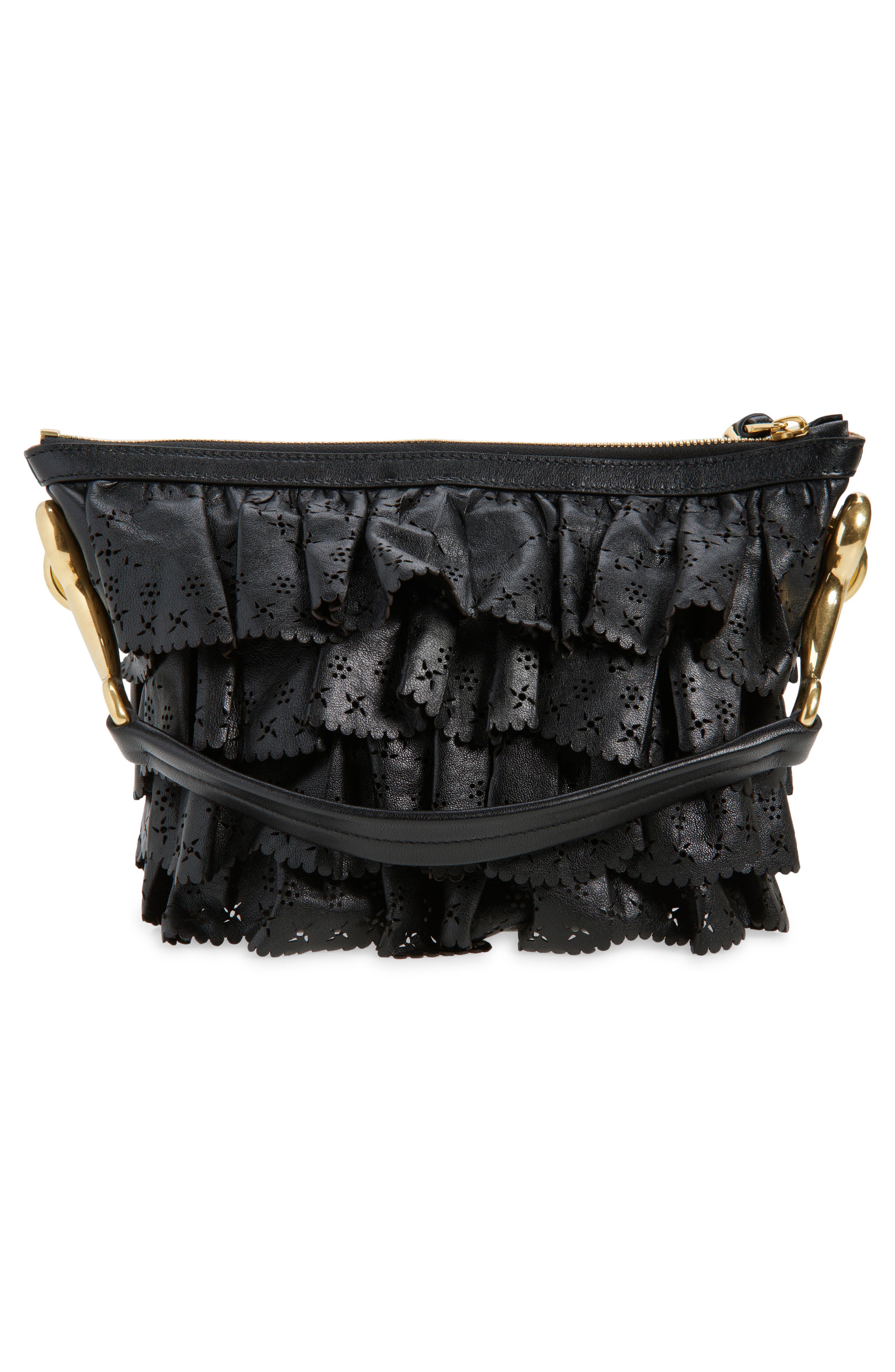 Burberry Mini Ruffle Leather Bag, Alternate, color, Black