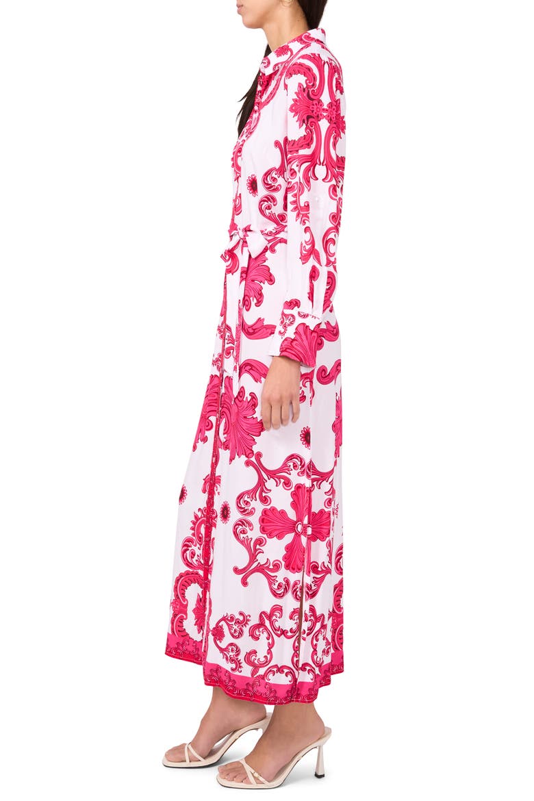 Print Long Sleeve Belted Shirtdress, Alternate, color, LUCENT WHITE