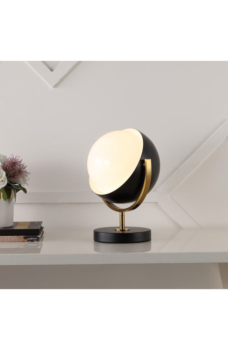 JONATHAN Y Orion Vintage Classic Metal/Acrylic Adjustable Orb LED Floor Spotlight, Alternate, color, Black/Brass Gold
