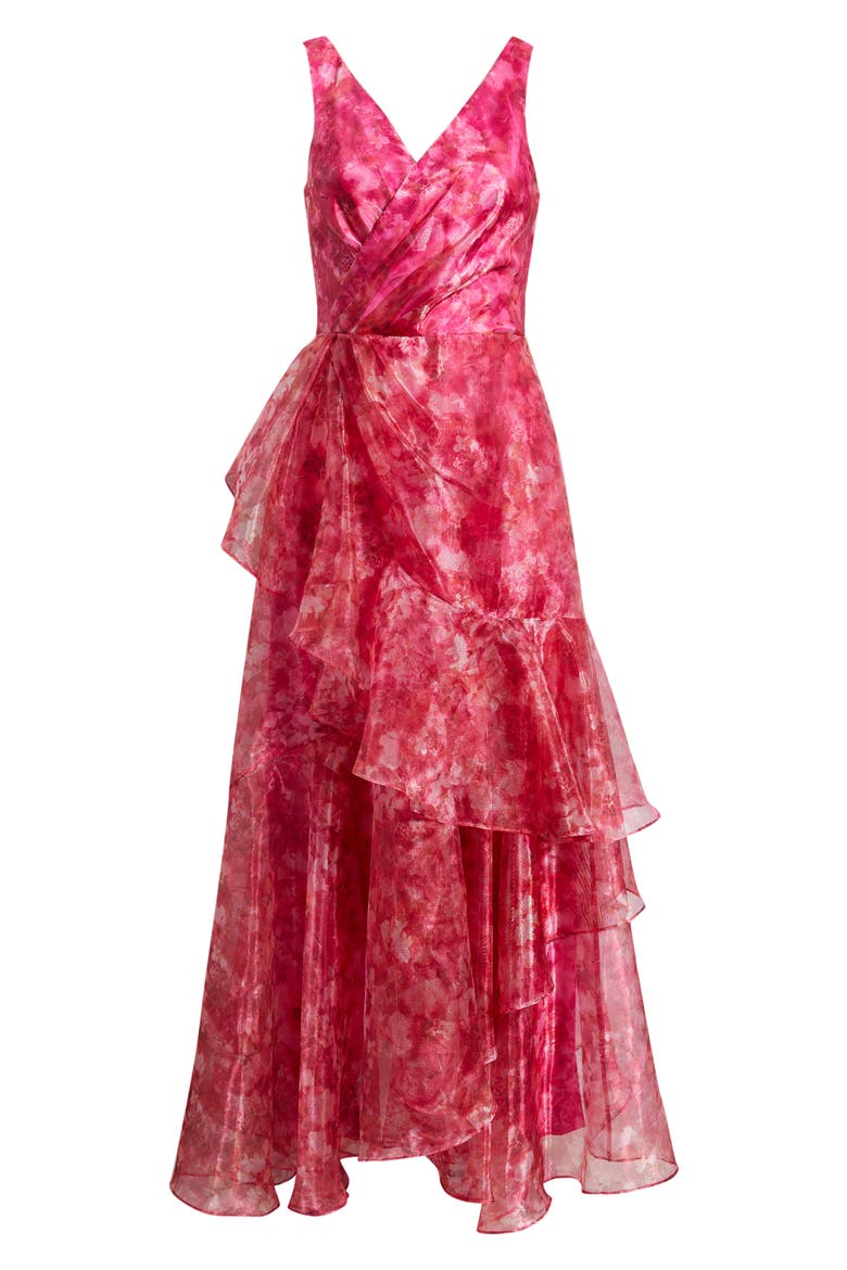 Floral Ruffle Evening Gown, Alternate, color, FUCHSIA