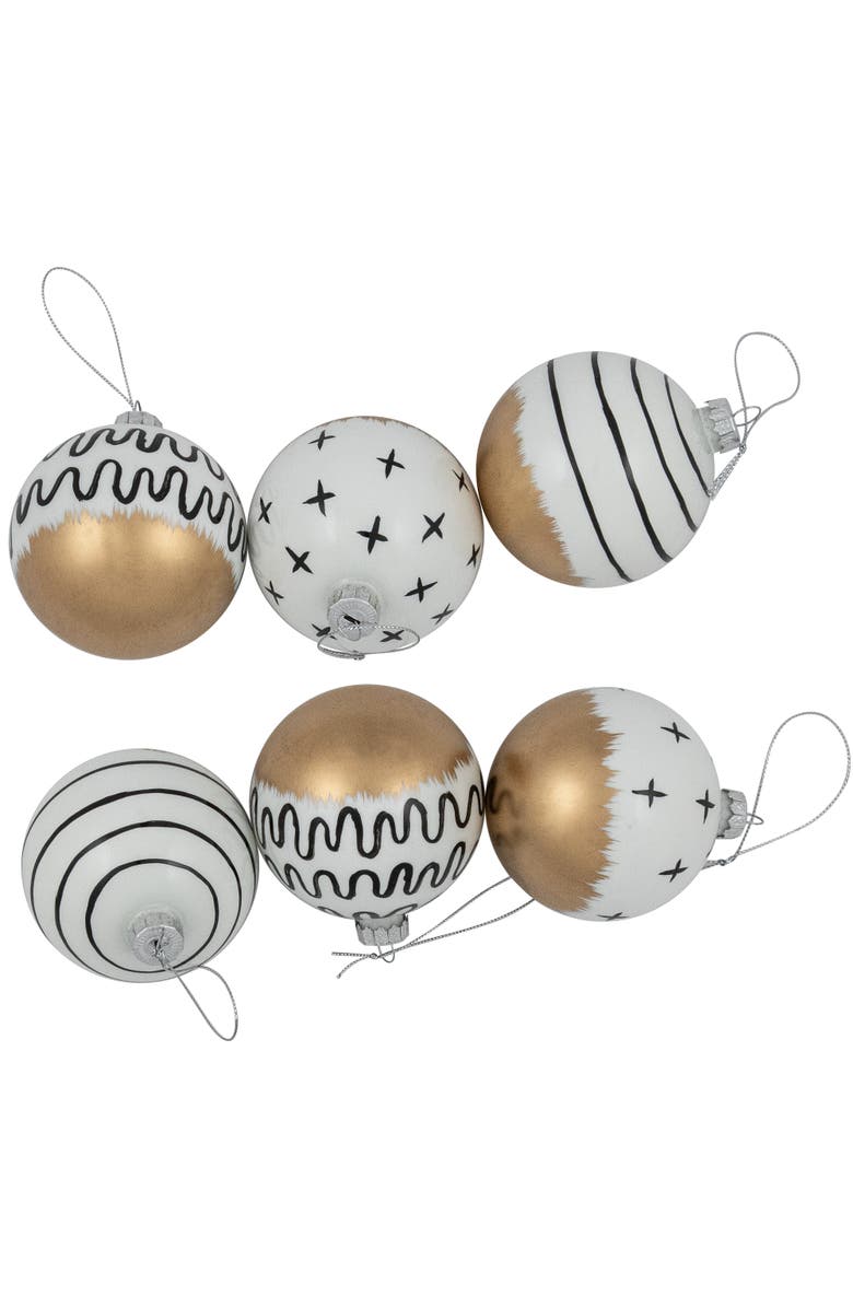 Northlight Abstract Glass Ball Christmas Ornaments - 3" (80mm) - White and Black - 6ct, Alternate, color, White