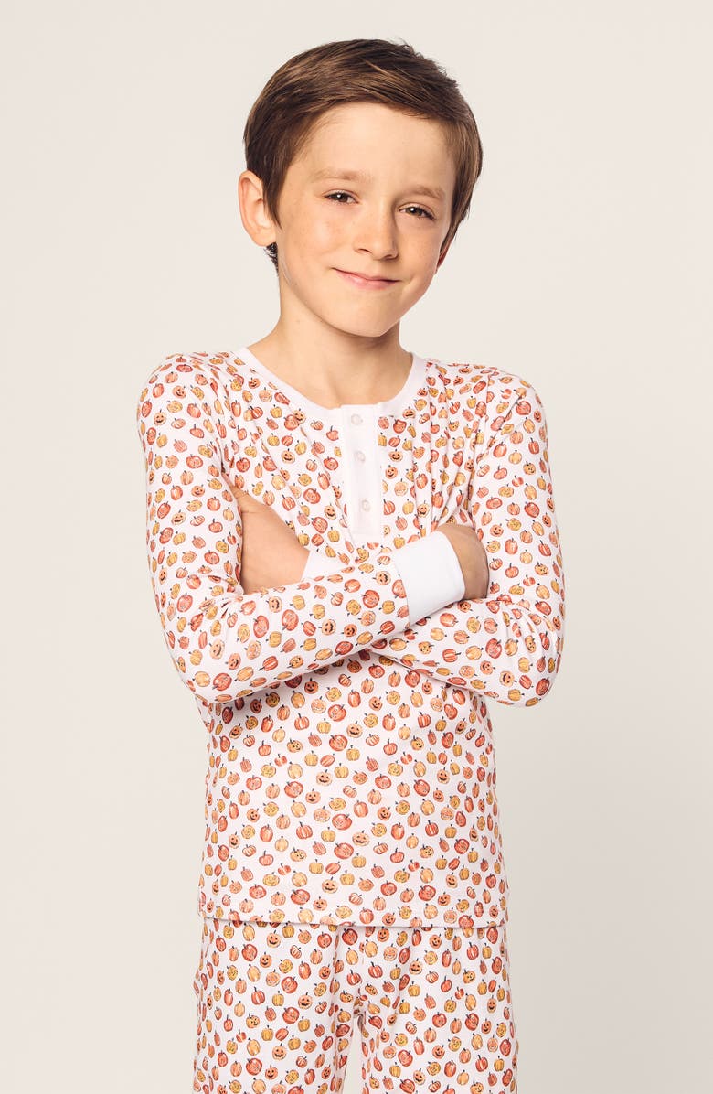 Petite Plume Kids' Pumpkin Patch Fitted Pima Cotton Two-Piece Pajamas, Alternate, color, Orange