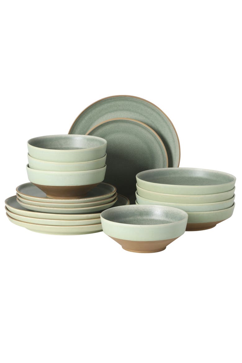 Octavia Place 16-Piece Coupe Reactive Glaze Stoneware Dinnerware Set, Main, color, Green
