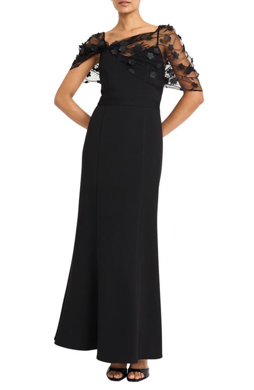 Maggy London Floral Appliqué Convertible Sleeve Gown In Black