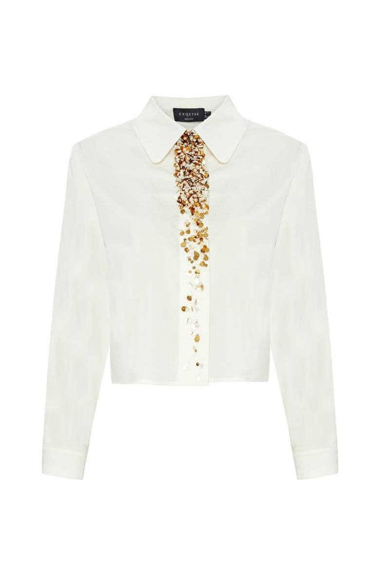 Audrey Embroidered Cotton Shirt, Alternate, color, ECRU