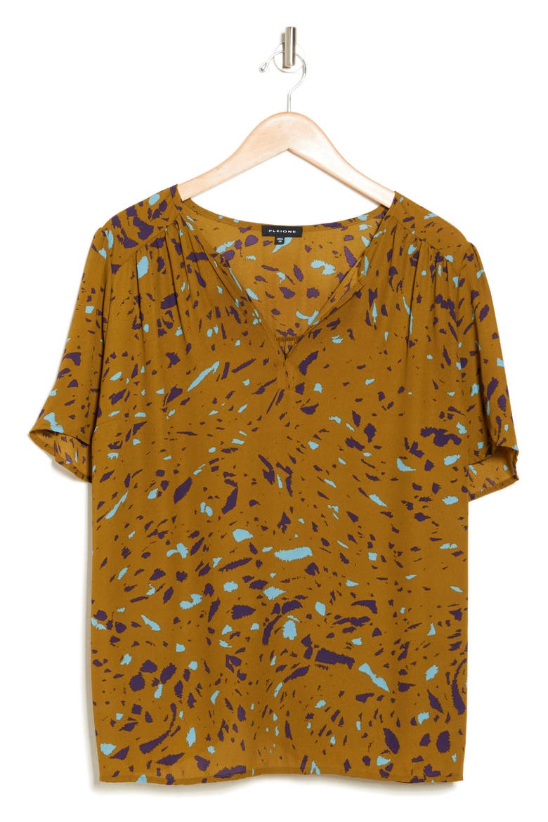 Stripe Short Sleeve High-Low Tunic Top, Alternate, color, OLIVE TURQ NAVY SPLOTCH
