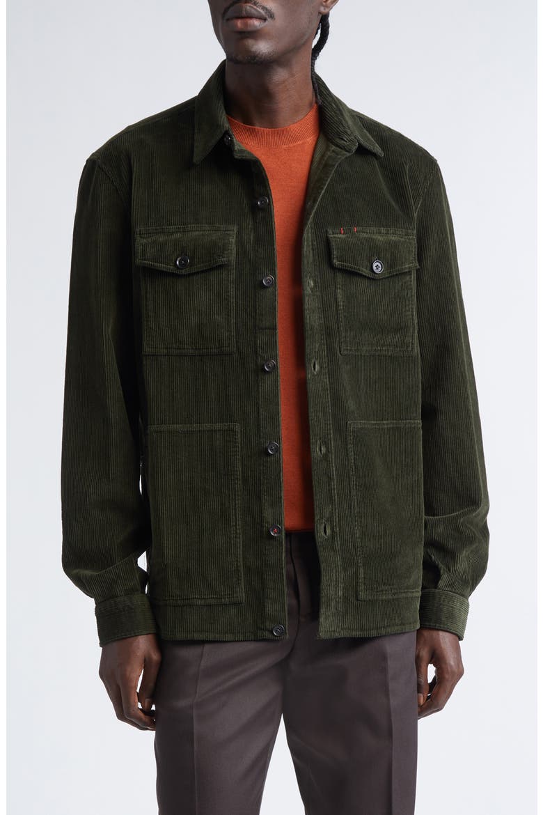 Stretch Cotton Corduroy Overshirt, Main, color, GREEN