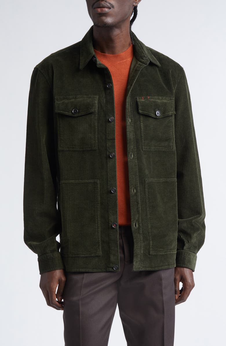 ISAIA Stretch Cotton Corduroy Overshirt, Main, color, Green