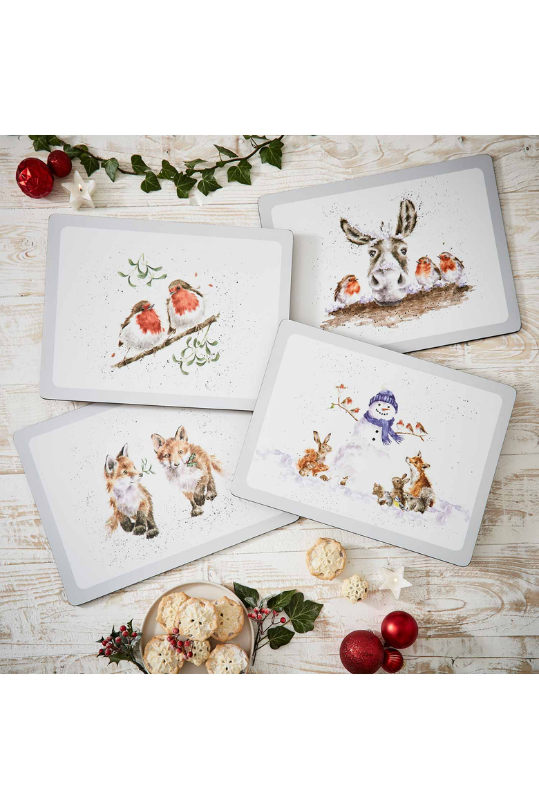 Wrendale Christmas Set Of 4 Cork Back Placemats, Alternate, color, Multi