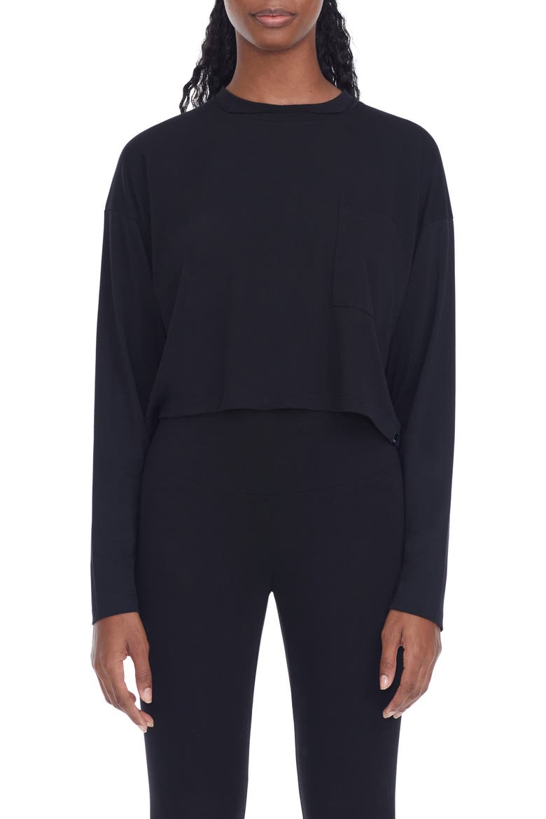 Long Sleeve Boxy Crop Pocket T-Shirt, Main, color, BLACK