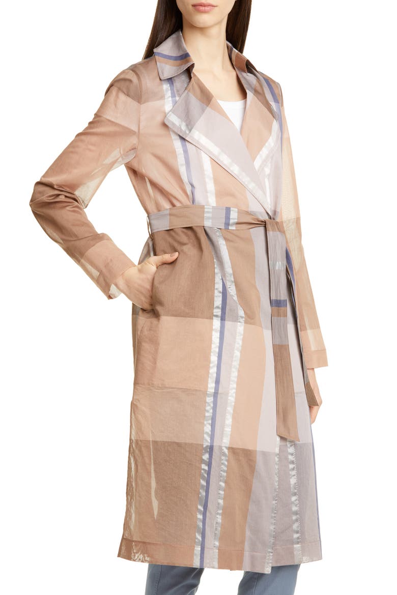 Evangelina Pavilion Plaid Trench Coat, Alternate, color, AMARETTO MULTI