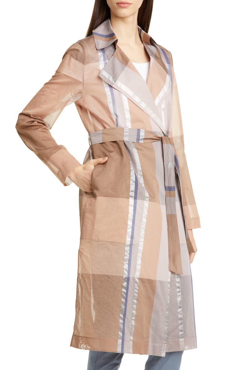 Lafayette 148 New York Evangelina Pavilion Plaid Trench Coat, Alternate, color,